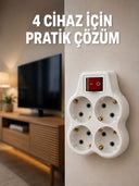 Kablosuz Duvar Tipi 4’lü Priz Çoklayıcı Anahtarlı Elektrik Priz Çoğaltıcı - 1