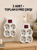 4’lü Priz Çoğaltıcı 2 Adet Set Kablosuz Duvar Tipi Anahtarlı Priz Çoklayıcı - 1