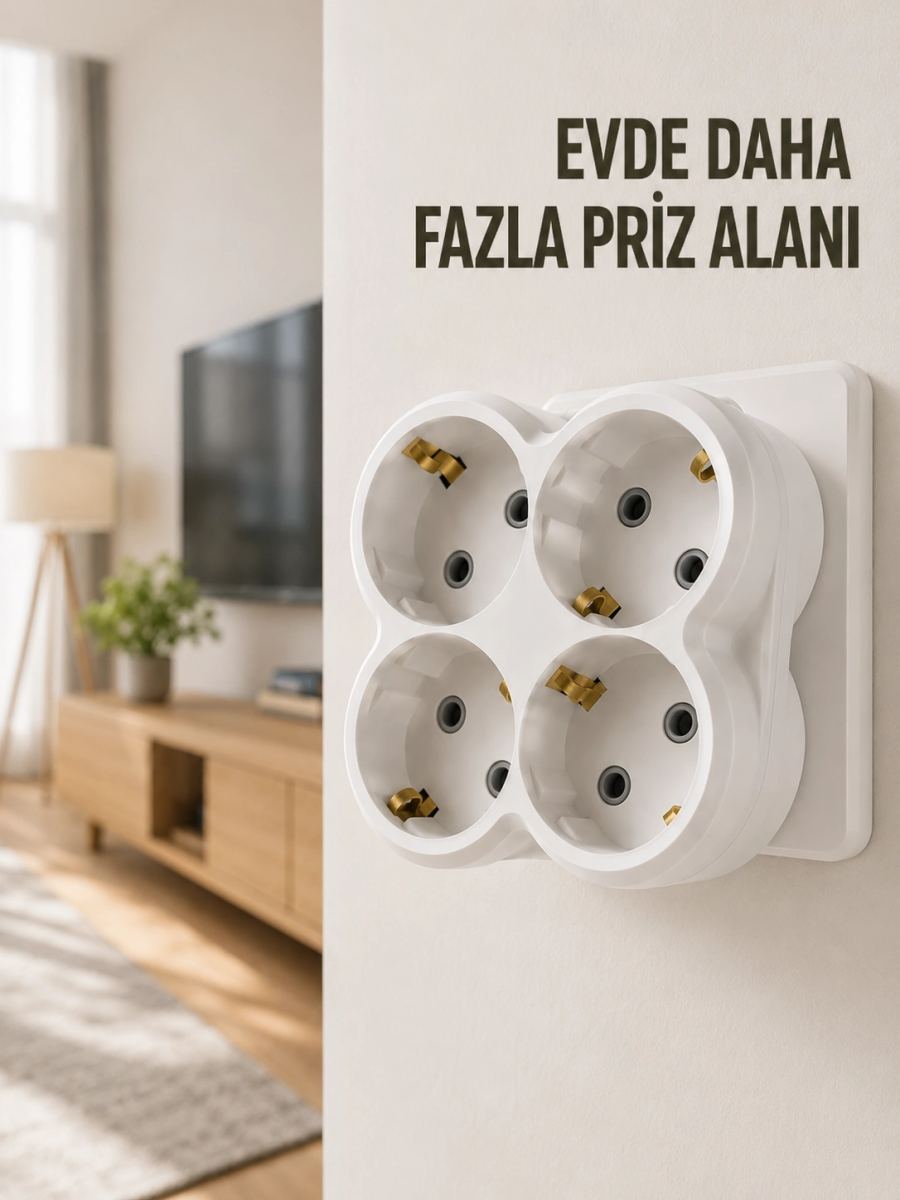 4’lü Priz Çoğaltıcı Kablosuz Duvar Tipi Direkt Prize Takılan Priz Çoklayıcı