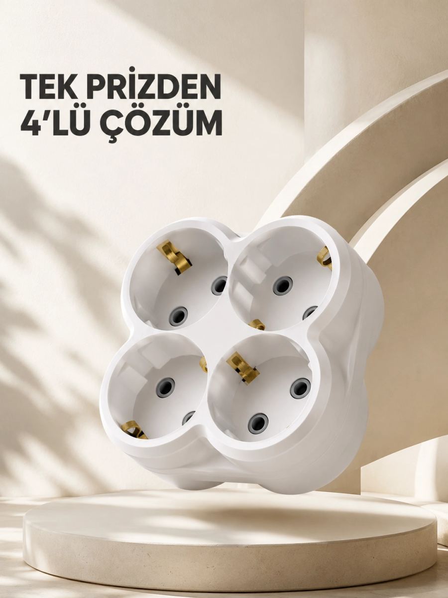 Kompakt 4’lü Priz Adaptörü Ev Ofis İçin Kablosuz Priz Çoğaltma Atı