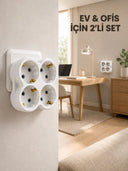2’li Set Kablosuz 4’lü Priz Çoklayıcı Direkt Duvar Prizine Takılan Adaptör - 1