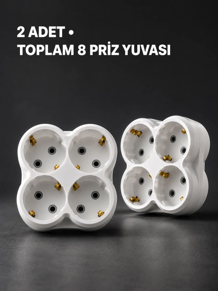Duvar Tipi 4 Çıkışlı Priz Çoğaltıcı Kablosuz Kompakt Tasarım 2 Adet