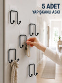 5 Adet Yapışkanlı Duvar Askısı Çok Amaçlı Pratik Askılık Seti - 1