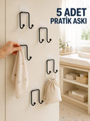 5'li Duvar Tipi Yapışkanlı Askı Pratik Ev Ve Yaşam Alanı Askılık Seti - 1