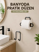 Vidasız Banyo Seti Yapışkanlı Tuvalet Kağıdı Tutucu Ve Havlu Askısı 2’li Set - 1