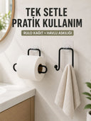 Banyo Ve Mutfak İçin Yapışkanlı Havlu Askılığı Ve Rulo Kağıt Tutucu Set - 1