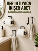 Yapışkanlı Banyo Düzenleme Seti 2 Rulo Tutucu 2 Havlu Askılığı 4 Parça - 1