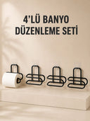 4 Adet Yapışkanlı Tuvalet Kağıdı Askısı Siyah Metal Delmeden Duvara Monte Wc Kağıtlık - 1