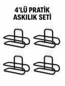 Siyah Metal Wc Kağıtlık Yapışkanlı Duvar Tipi Tuvalet Kağıdı Tutucu Seti 4 Adet - 1
