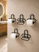 Siyah Metal Tuvalet Kağıdı Tutucu 5’li Set Yapışkanlı Duvar Tipi Banyo Wc Askısı - 2