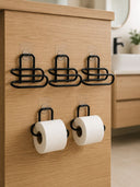 Siyah Metal Tuvalet Kağıdı Tutucu 5’li Set Yapışkanlı Duvar Tipi Banyo Wc Askısı - 4