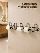 5 Adet Duvara Yapışkanlı Wc Kağıtlık Delmeden Montaj Siyah Metal Tuvalet Kağıdı Askısı - 1