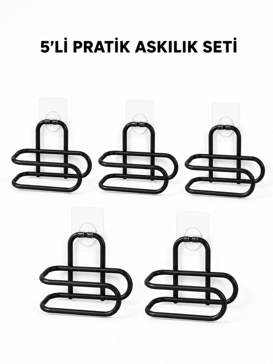 Siyah Metal Wc Kağıtlık Yapışkanlı Tuvalet Kağıdı Rulo Tutucu 5 Adet Avantajlı Set