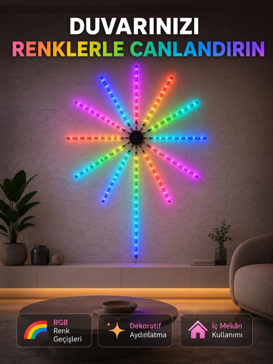 Rgb Led Duvar Aydınlatması Telefon Kontrollü Dekoratif Ortam Işığı