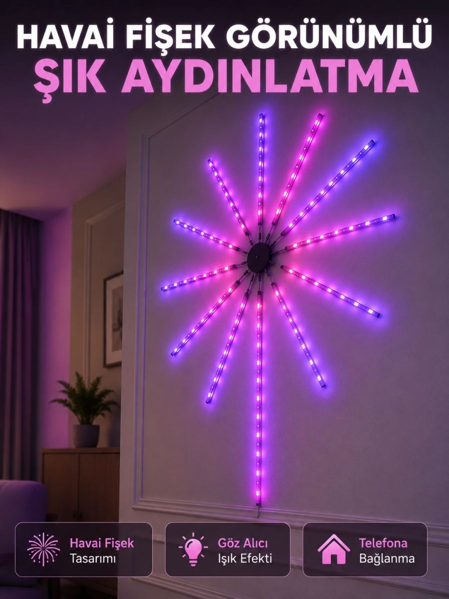 Dekoratif Rgb Fireworks Led Duvar Işığı Çok Renkli Telefon Kontrollü Led Aydınlatma