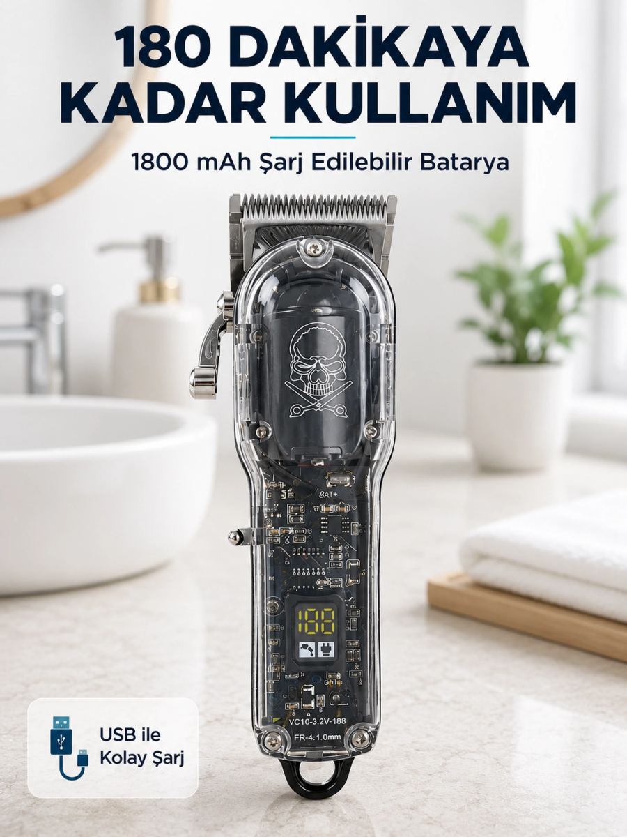 Erkek Saç Tıraş Makinesi Ayarlanabilir Bıçaklı 4 Taraklı 180 Dakika Kullanımlı Lcd Ekranlı Şarjlı