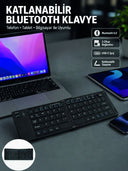 Katlanabilir Bluetooth Klavye 3 Cihaz Bağlantılı Kablosuz Taşınabilir Klavye - 1