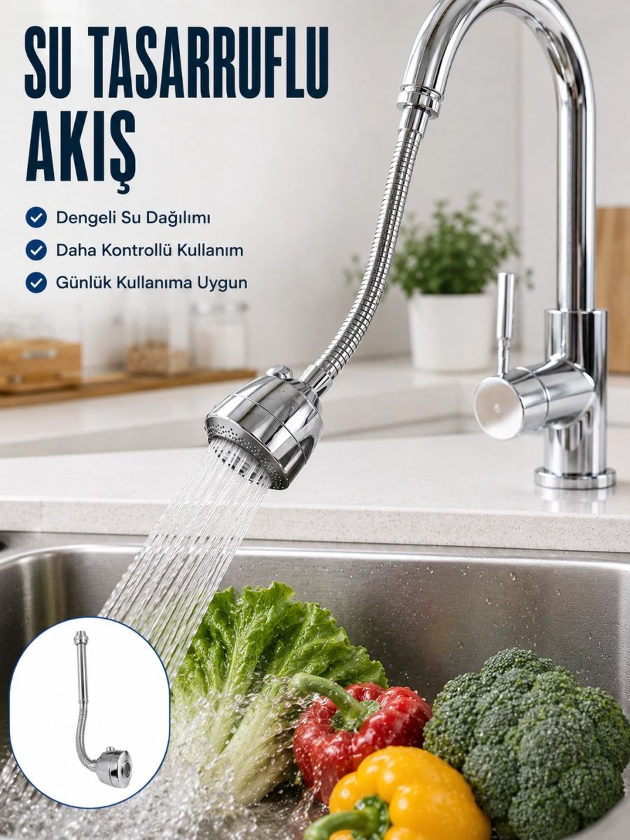 Ayarlanabilir Musluk Başlığı Esnek Spiral Hortumlu Lavabo Uzatma Atı