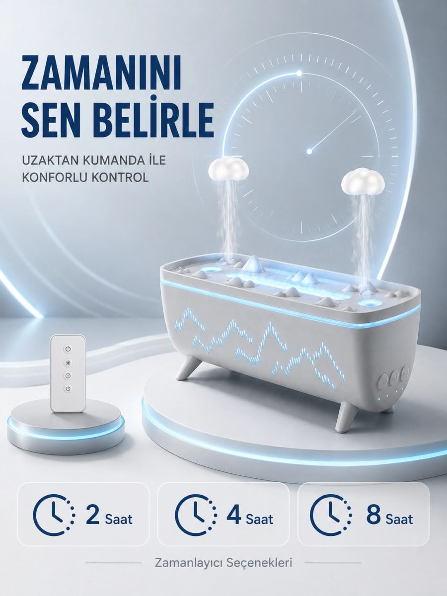 Uzaktan Kumandalı Aroma Difüzörü Sessiz Hava Nemlendirici Alev Efektli 2 4 8 Saat Zamanlayıcılı