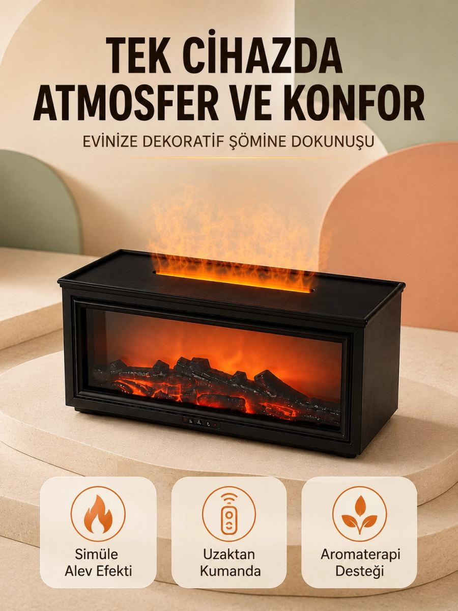 Alev Efektli Hava Nemlendirici Aromaterapi Difüzörü Uzaktan Kumandalı 250 Ml