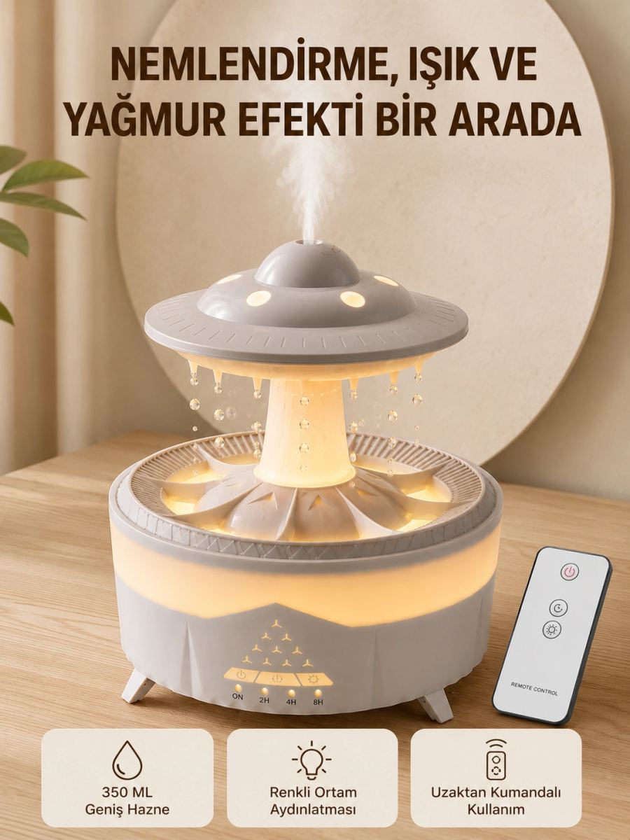 Ufo Yağmur Efektli Hava Nemlendirici 350 Ml Rgb Işıklı Uzaktan Kumandalı