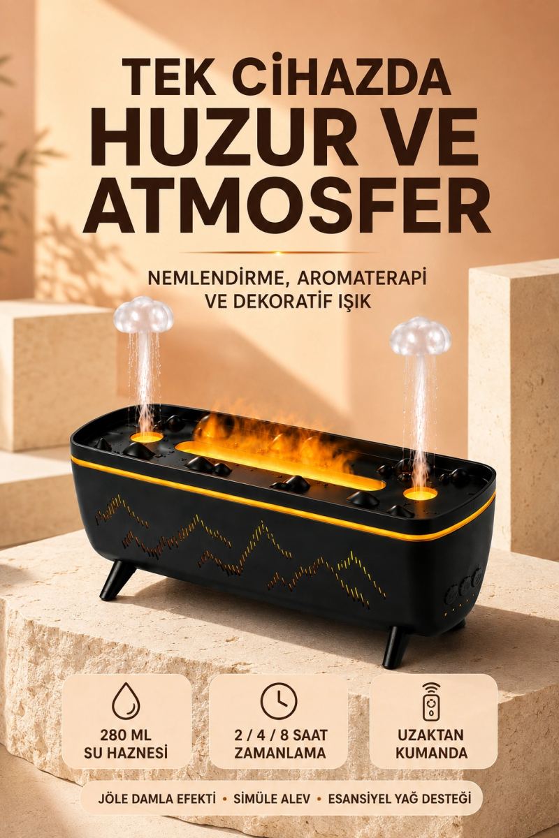 Jöle Yağmur Efektli Hava Nemlendirici 280 Ml Aromaterapi Difüzörü Alev Efektli