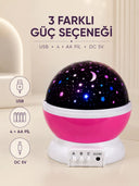 Pembe Yıldızlı Gece Lambası Döner Gökyüzü Projeksiyon Işığı - 1