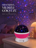 Pembe Döner Yıldız Projektörü Usb Ve Pilli Kullanımlı Gece Lambası - 1