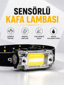Sensör Kontrollü Şarjlı Beyaz Led Kafa Lambası Ve El Feneri - 1