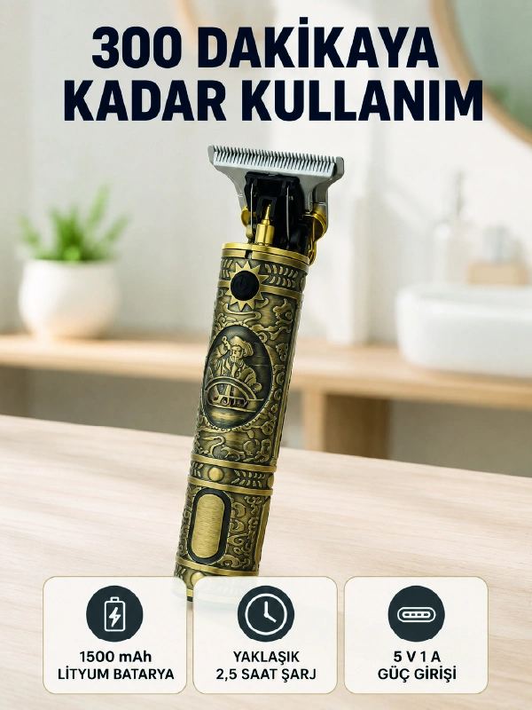 Kablosuz Saç Sakal Kesme Makinesi T Tipi Metal Bıçaklı 3 Kademeli Taraklı