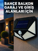 Solar Led Bahçe Aydınlatma Lambası 3 Işık Modlu Sensörlü Duvar Tipi Dış Mekan - 1
