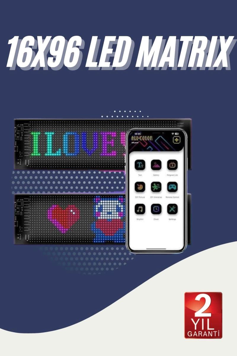 Cama Yapışan En Büyük Boy 16x96 Telefon Kontrollü Led Ekran Digital Araba Yazısı