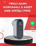 2500w Güç Destekli Akım Korumalı Priz – 3 Usb Çıkışlı - 1