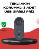 Isıya Dayanıklı 3 Usb Portlu Güvenlikli Priz – Akıllı Enerji Yönetimi - 1