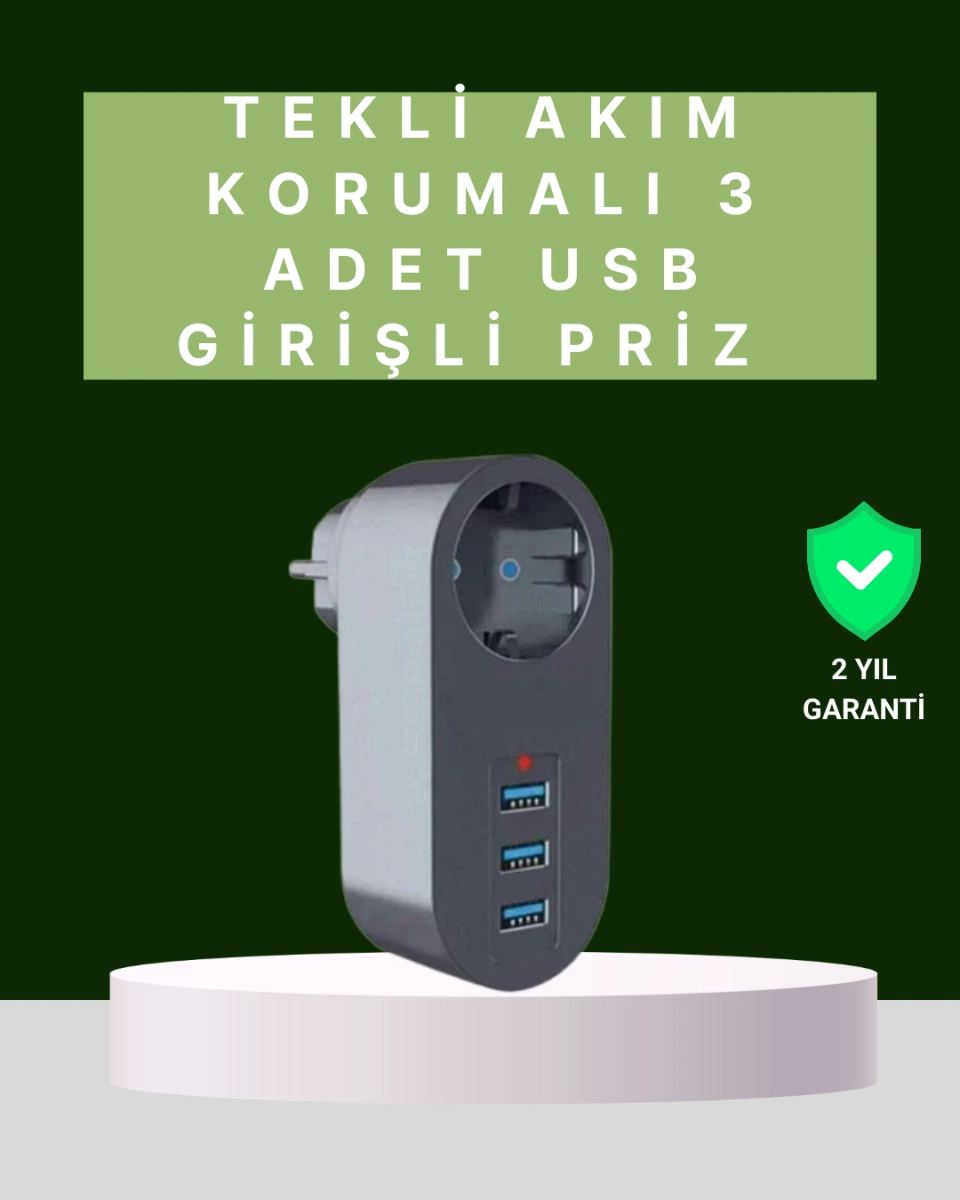 Termal Akım Korumalı 3 Usb'li Güvenli Priz – Akıllı Akım Dengeleme