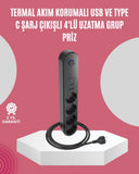 Led Anahtarlı Akım Korumalı Çoklu Priz 4 Priz 3 Usb Girişli - 1