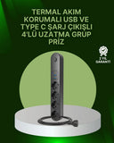 4 Priz 2 Usb 1 Type-c Akım Korumalı Çoklu Priz Led Anahtarlı - 1