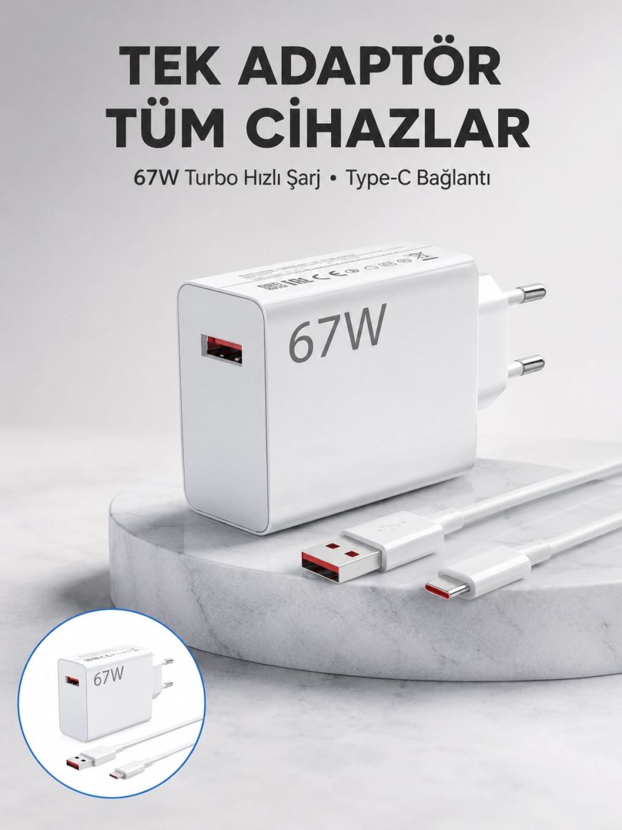 67 Watt Güvenli Hızlı Şarj Adaptörü Samsung M31 M33 M51 Uyumlu Yeni Nesil