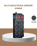 Güçlü Termal Korumalı 8 Priz + 3 Usb Çoklu Uzatma Kablosu 2m - 1