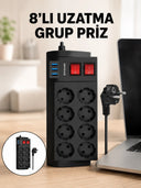 Termal Korumalı 8 Prizli 3 Usb’li Uzatma Kablosu Yeni Nesil - 1