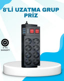 Isıya Dayanıklı Termal Akım Korumalı 8'li Priz Ve 3 Usb Girişli Uzatma Kablosu - 1
