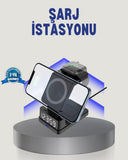 Kablosuz Şarj Cihazı Ve Dijital Saat 4’ü 1 Arada Hızlı Şarj, Led Işıklı Tasarım - 1