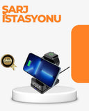 4’ü 1 Arada Kablosuz Şarj İstasyonu Led Saat Ekranlı, Akıllı Güvenlik Koruması - 1