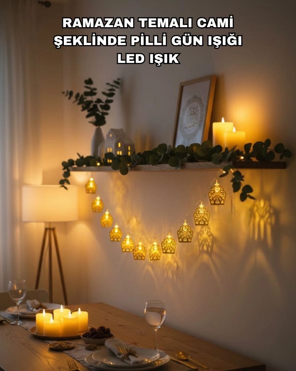 Ramazan Bayram Süslemesi İçin Led Işık Cami Figürlü Dekoratif Tasarım