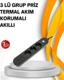 Hızlı Şarj Özellikli 3 Usb Girişli Üçlü Priz - 1