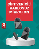 Profesyonel Ses Kayıtları İçin 2’li Kablosuz Yaka Mikrofon Seti - 1