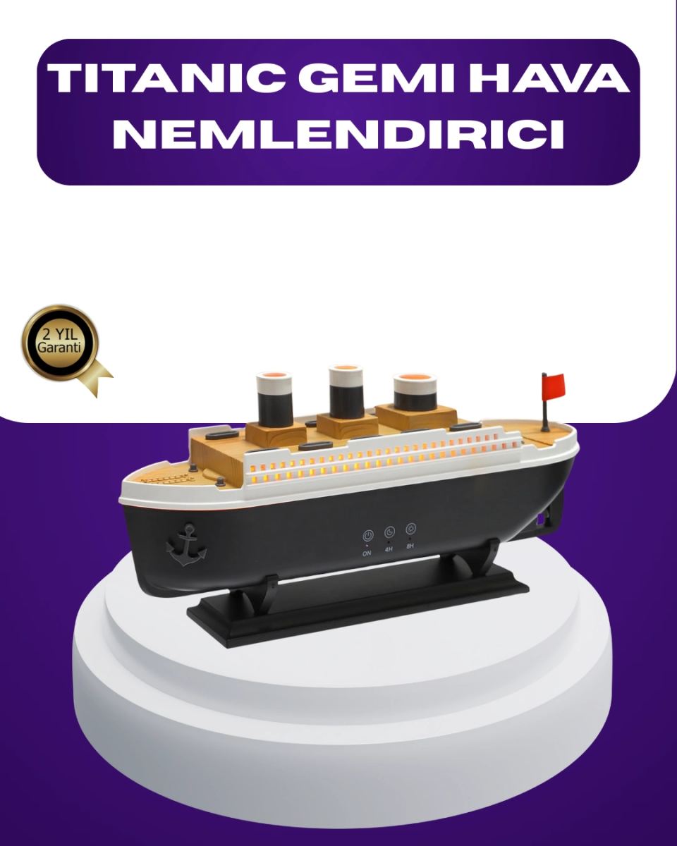 Titanik Gemi Tasarımlı Led Işıklı Hava Nemlendirici Buhar Efektli Oda Difüzörü
