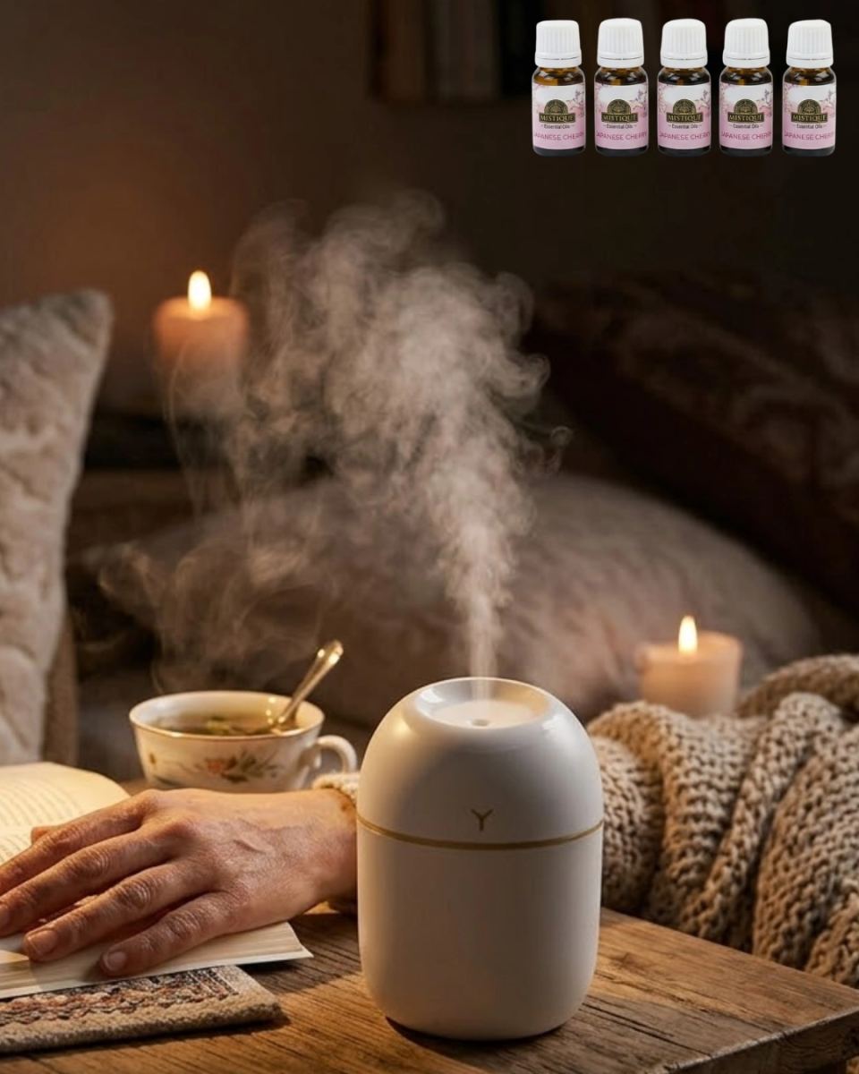 Mini Nemlendirici 5 Esans Hediyeli Led Işıklı Taşınabilir Aromaterapi Buhar Makinesi