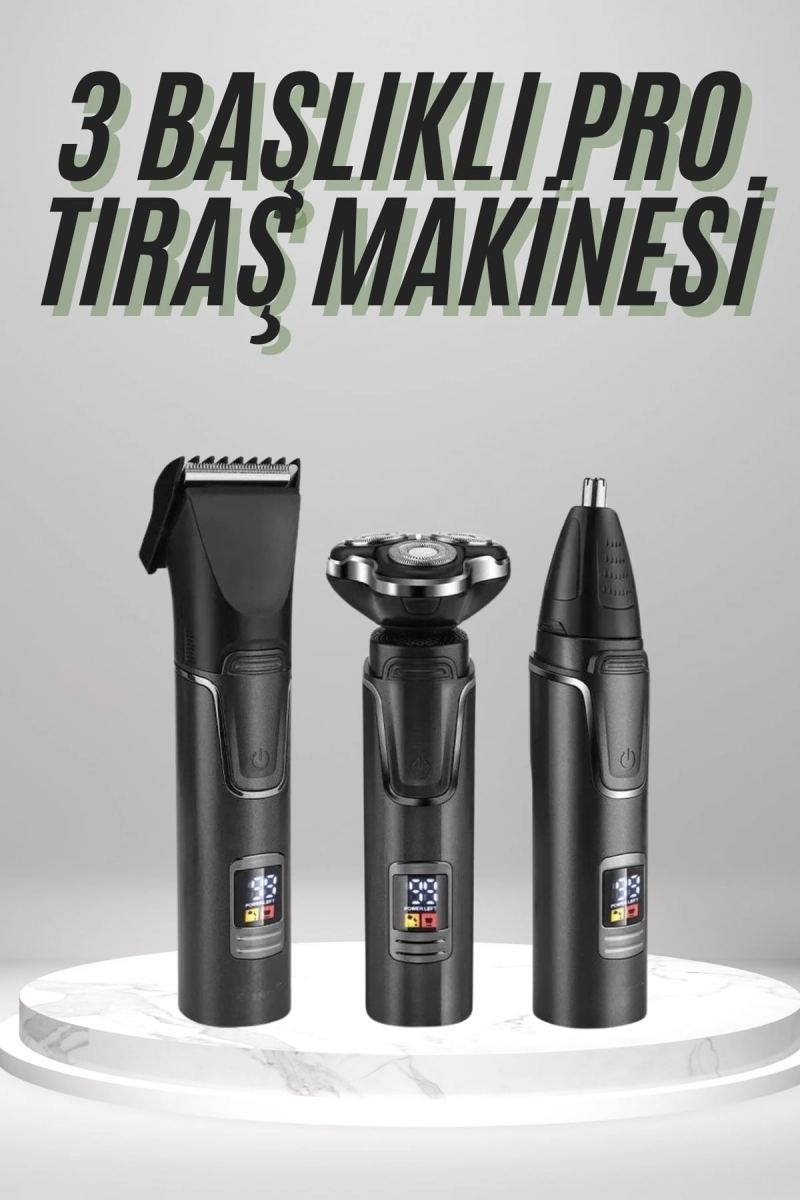 Dijital Göstergeli 3 Başlıklı Tıraş Makinesi Islak Kuru Lazer Öncesi Günlük