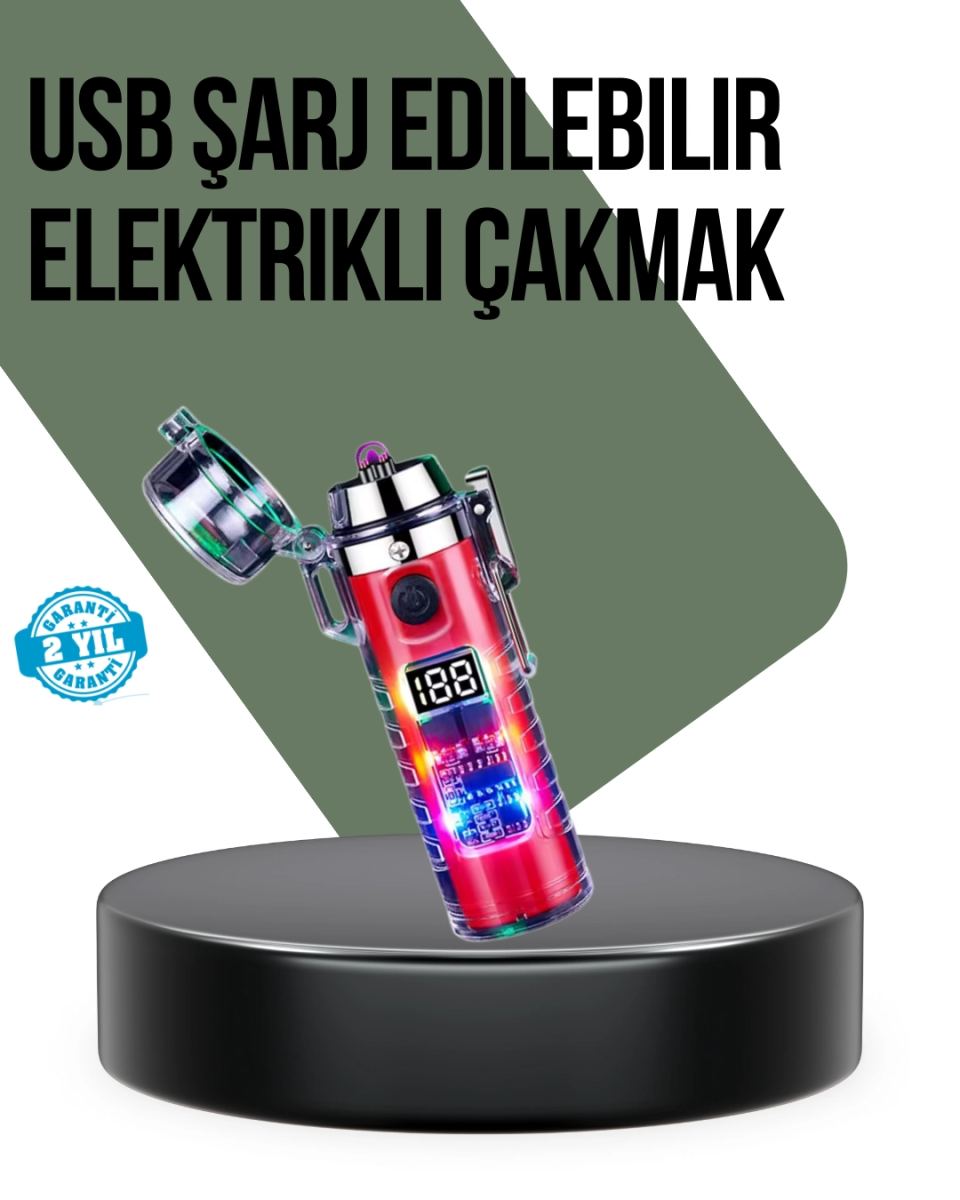 Güç Göstergeli Şarjlı Fenerli Usb Elektrikli Çakmak